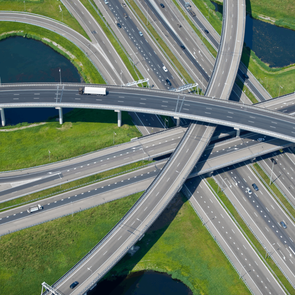a highway with a cross over the road